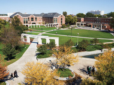 Birds-eye-view of city campus