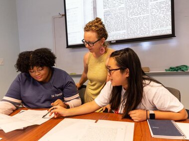 Scholars doing research in the Center for Digital Research in the Humanities (CDRH) lab.