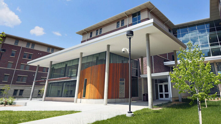 exterior entrance to University Suites