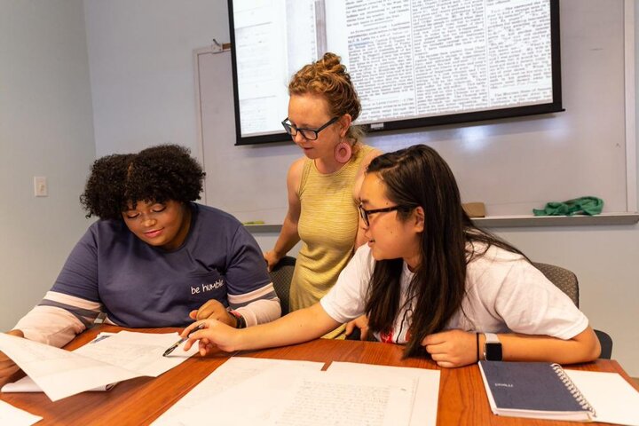 Scholars doing research in the Center for Digital Research in the Humanities (CDRH) lab.